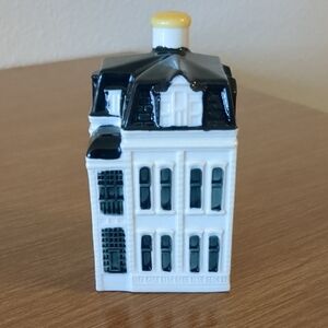 Collectible Delft Ceramic Miniature House Bottle - White and Dark Blue